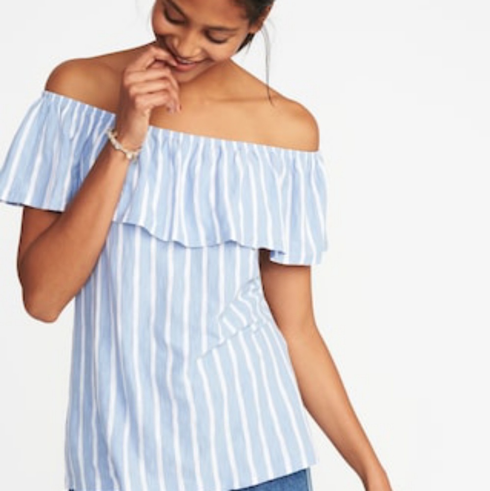 NWOT Old Navy Striped Off the Shoulder Ruffle Top